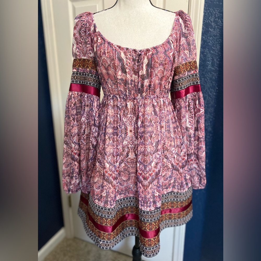 bebe Pink and Red Patterned Dress